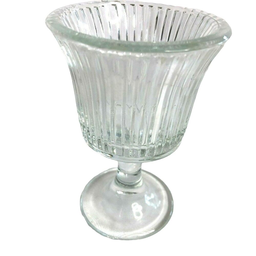 Vintage Clear Ribbed Footed Glass Candle Holder or Oyster Glass